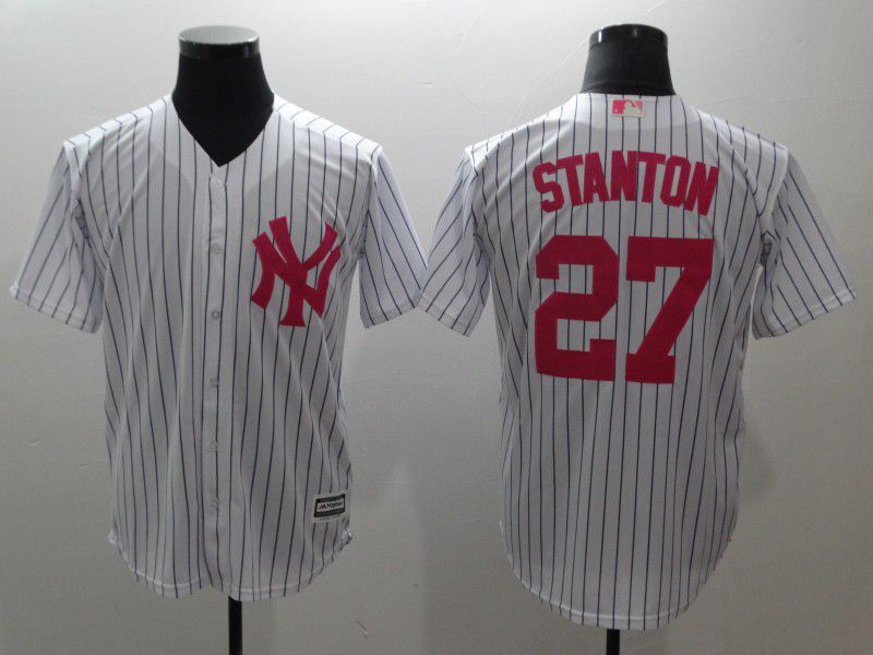 Men New York Yankees #27 Stanton White stripes red Game MLB Jerseys->new york yankees->MLB Jersey
